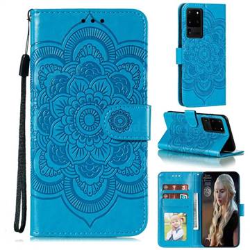 Intricate Embossing Datura Solar Leather Wallet Case for Samsung Galaxy Note 20 Ultra - Blue