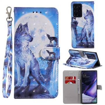 Ice Wolf 3D Painted Leather Wallet Phone Case for Samsung Galaxy Note 20 Ultra