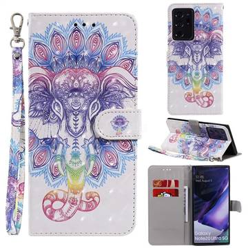 Colorful Elephant 3D Painted Leather Wallet Phone Case for Samsung Galaxy Note 20 Ultra