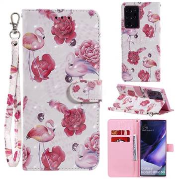 Flamingo 3D Painted Leather Wallet Phone Case for Samsung Galaxy Note 20 Ultra