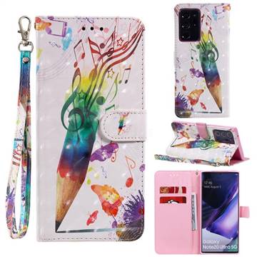 Music Pen 3D Painted Leather Wallet Phone Case for Samsung Galaxy Note 20 Ultra