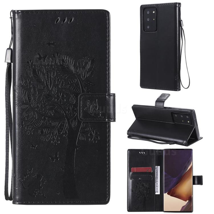 Embossing Butterfly Tree Leather Wallet Case for Samsung Galaxy Note 20 Ultra - Black