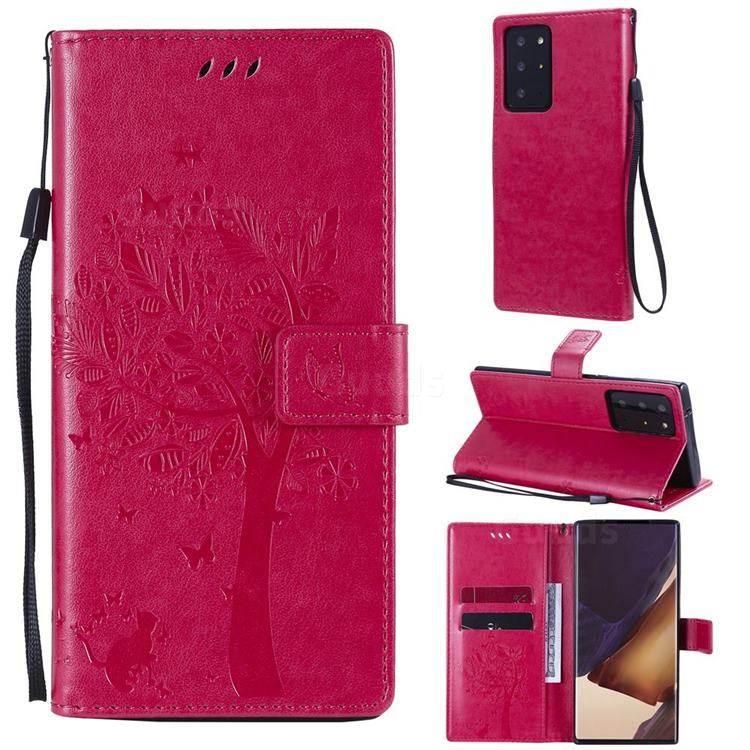 Embossing Butterfly Tree Leather Wallet Case for Samsung Galaxy Note 20 Ultra - Rose