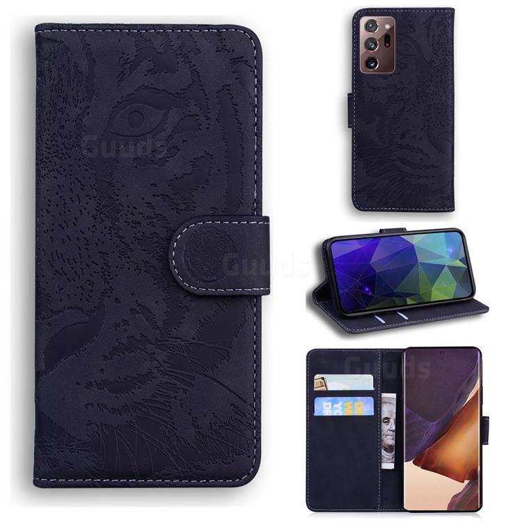 Intricate Embossing Tiger Face Leather Wallet Case for Samsung Galaxy Note 20 Ultra - Black