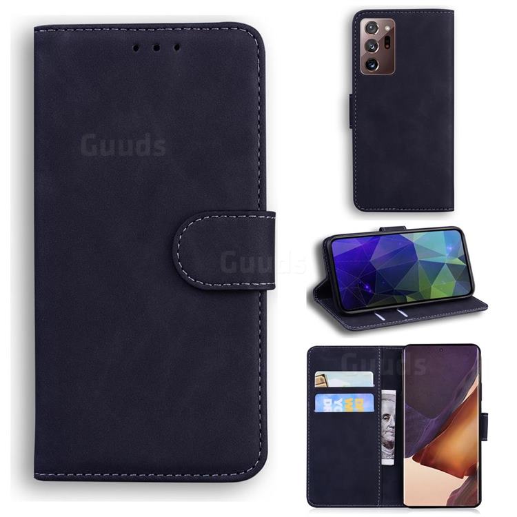 Retro Classic Skin Feel Leather Wallet Phone Case for Samsung Galaxy Note 20 Ultra - Black