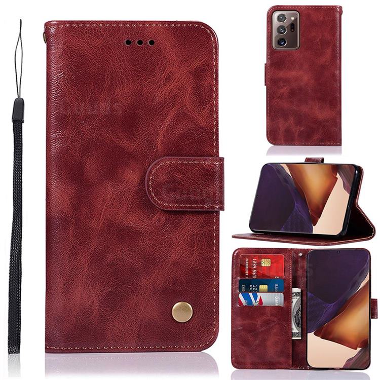 Luxury Retro Leather Wallet Case for Samsung Galaxy Note 20 Ultra - Wine Red