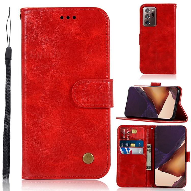 Luxury Retro Leather Wallet Case for Samsung Galaxy Note 20 Ultra - Red
