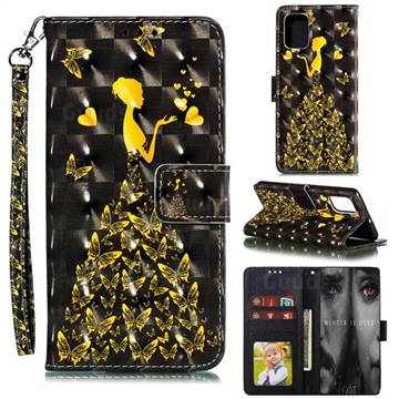 Golden Butterfly Girl 3D Painted Leather Phone Wallet Case for Samsung Galaxy Note 20 Ultra
