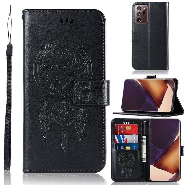Intricate Embossing Owl Campanula Leather Wallet Case for Samsung Galaxy Note 20 Ultra - Black