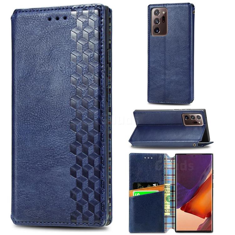 Ultra Slim Fashion Business Card Magnetic Automatic Suction Leather Flip Cover for Samsung Galaxy Note 20 Ultra - Dark Blue