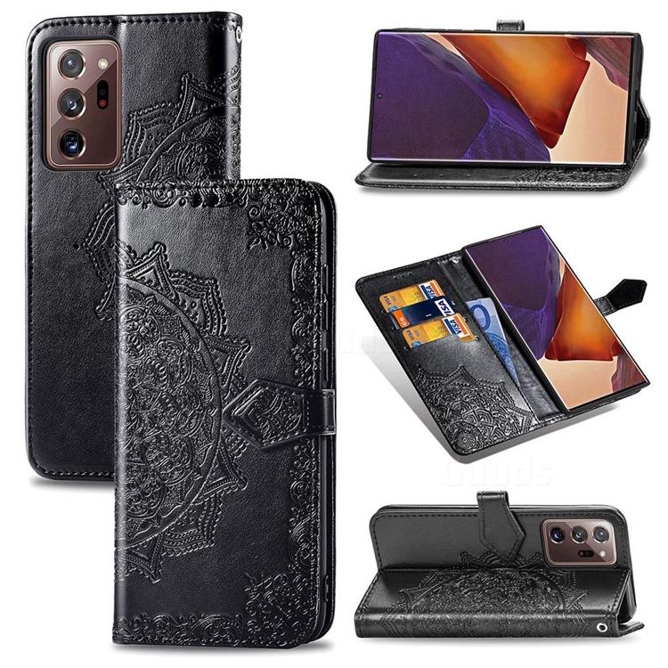 Embossing Imprint Mandala Flower Leather Wallet Case for Samsung Galaxy Note 20 Ultra - Black
