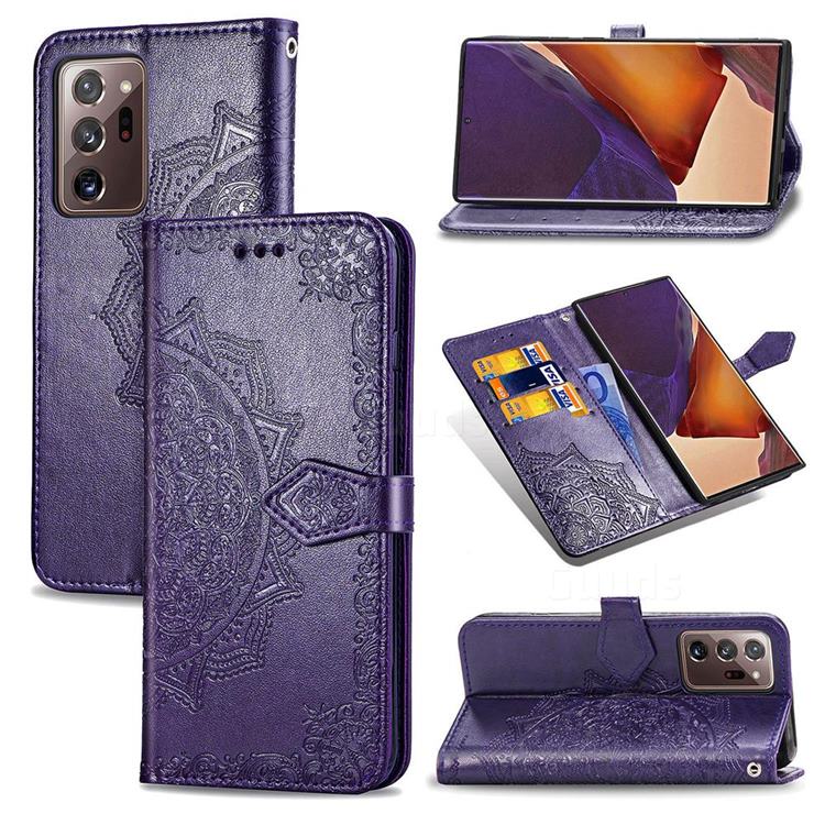 Embossing Imprint Mandala Flower Leather Wallet Case for Samsung Galaxy Note 20 Ultra - Purple