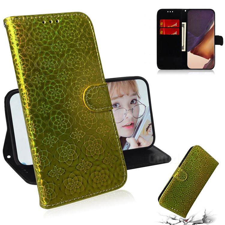 Laser Circle Shining Leather Wallet Phone Case for Samsung Galaxy Note 20 Ultra - Golden