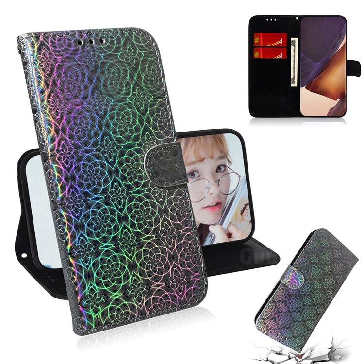 Laser Circle Shining Leather Wallet Phone Case for Samsung Galaxy Note 20 Ultra - Silver