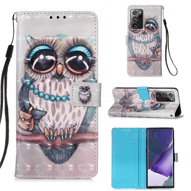 Sweet Gray Owl 3D Painted Leather Wallet Case for Samsung Galaxy Note 20 Ultra