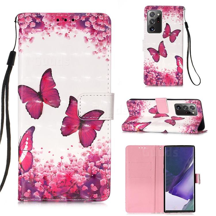 Rose Butterfly 3D Painted Leather Wallet Case for Samsung Galaxy Note 20 Ultra