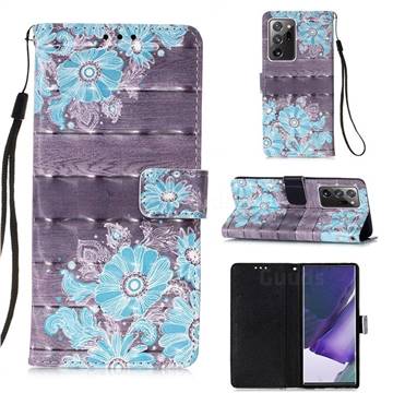 Blue Flower 3D Painted Leather Wallet Case for Samsung Galaxy Note 20 Ultra