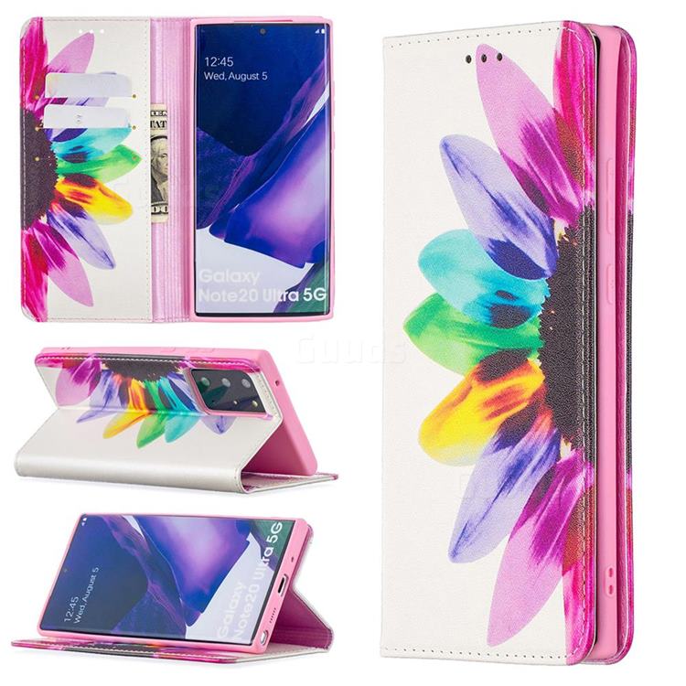 Sun Flower Slim Magnetic Attraction Wallet Flip Cover for Samsung Galaxy Note 20 Ultra