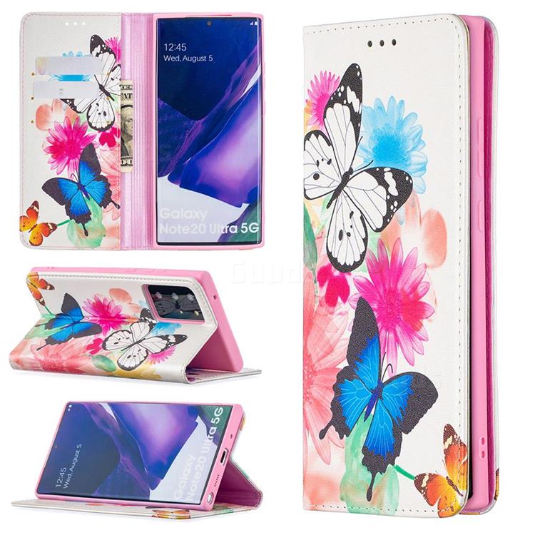 Flying Butterflies Slim Magnetic Attraction Wallet Flip Cover for Samsung Galaxy Note 20 Ultra