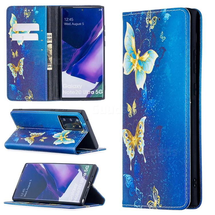 Gold Butterfly Slim Magnetic Attraction Wallet Flip Cover for Samsung Galaxy Note 20 Ultra