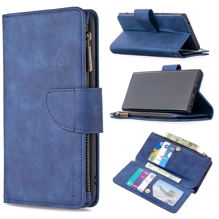 Binfen Color BF02 Sensory Buckle Zipper Multifunction Leather Phone Wallet for Samsung Galaxy Note 20 Ultra - Blue