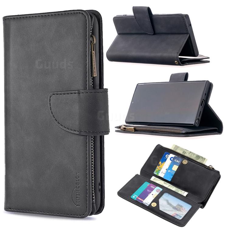 Binfen Color BF02 Sensory Buckle Zipper Multifunction Leather Phone Wallet for Samsung Galaxy Note 20 Ultra - Black
