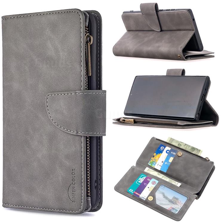 Binfen Color BF02 Sensory Buckle Zipper Multifunction Leather Phone Wallet for Samsung Galaxy Note 20 Ultra - Gray
