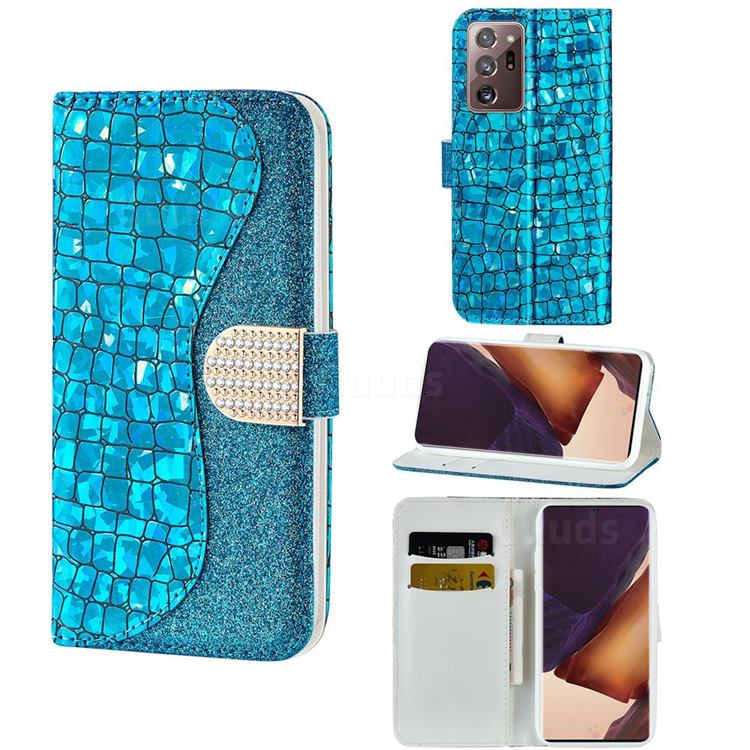 Glitter Diamond Buckle Laser Stitching Leather Wallet Phone Case