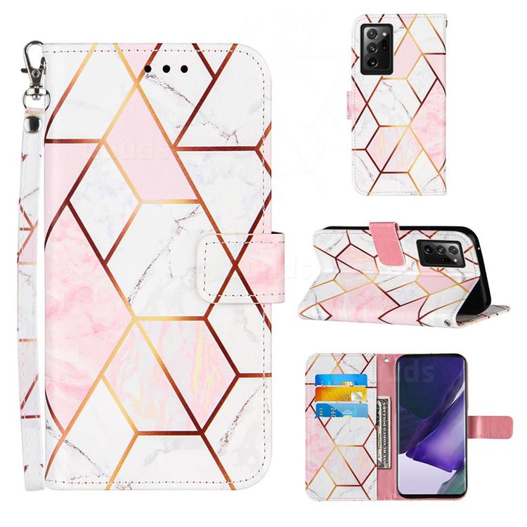 Pink White Stitching Color Marble Leather Wallet Case for Samsung Galaxy Note 20 Ultra