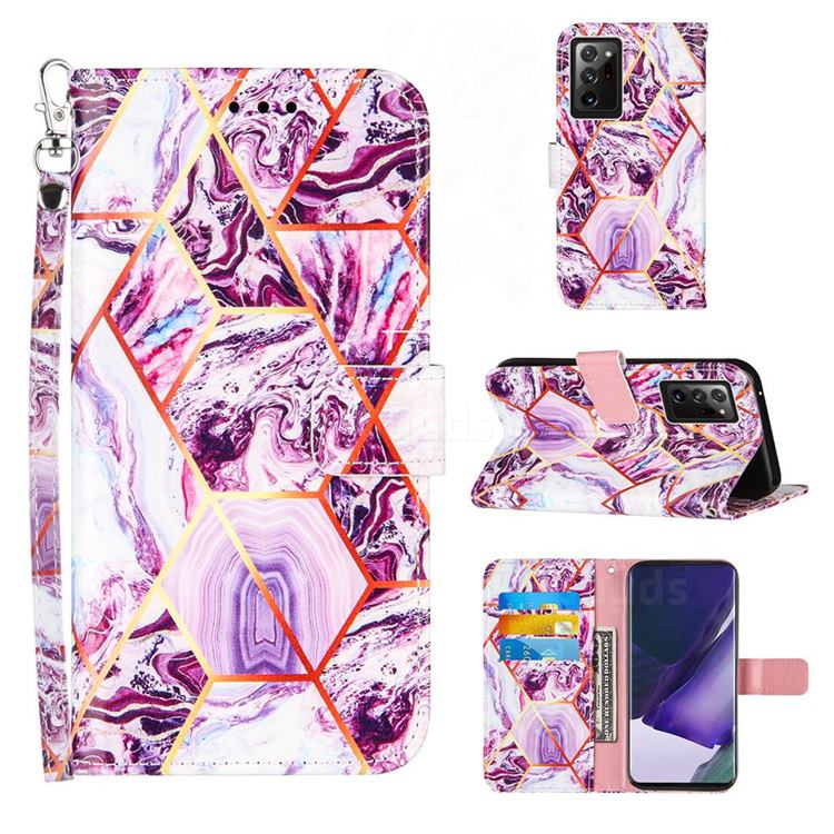 Dream Purple Stitching Color Marble Leather Wallet Case for Samsung Galaxy Note 20 Ultra