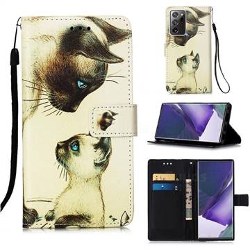 Cat Confrontation Matte Leather Wallet Phone Case for Samsung Galaxy Note 20 Ultra