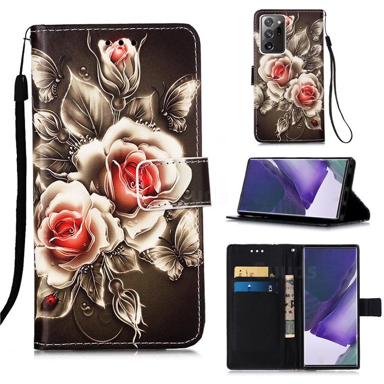 Black Rose Matte Leather Wallet Phone Case for Samsung Galaxy Note 20 Ultra