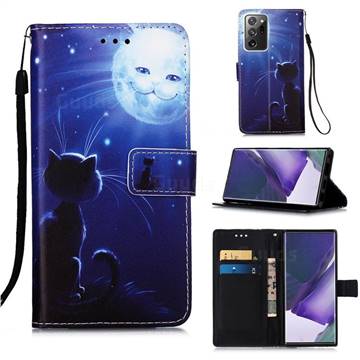 Cat and Moon Matte Leather Wallet Phone Case for Samsung Galaxy Note 20 Ultra