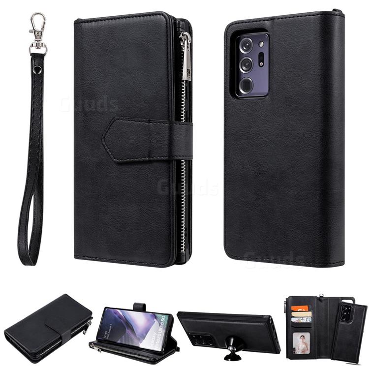 Retro Luxury Multifunction Zipper Leather Phone Wallet for Samsung Galaxy Note 20 Ultra - Black