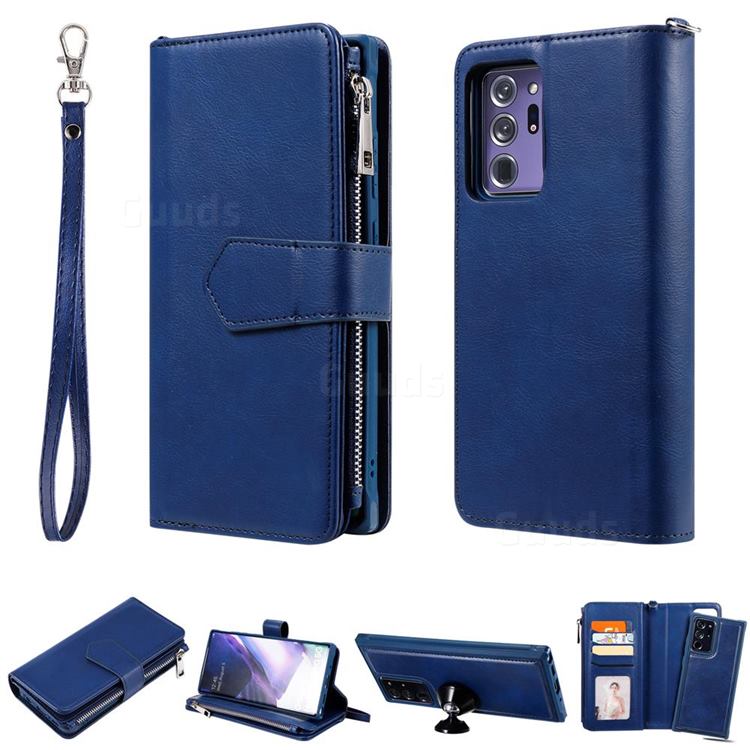 Retro Luxury Multifunction Zipper Leather Phone Wallet for Samsung Galaxy Note 20 Ultra - Blue