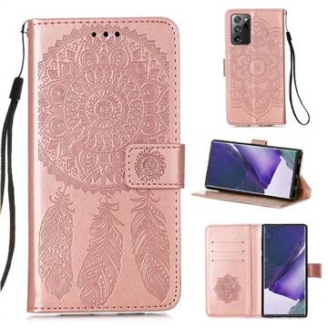 Embossing Dream Catcher Mandala Flower Leather Wallet Case for Samsung Galaxy Note 20 Ultra - Rose Gold