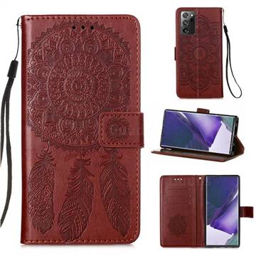Embossing Dream Catcher Mandala Flower Leather Wallet Case for Samsung Galaxy Note 20 Ultra - Brown