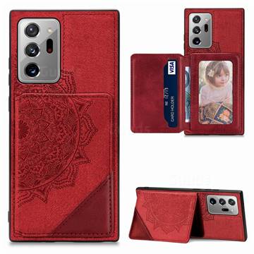 Mandala Flower Cloth Multifunction Stand Card Leather Phone Case for Samsung Galaxy Note 20 Ultra - Red