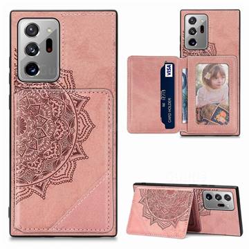 Mandala Flower Cloth Multifunction Stand Card Leather Phone Case for Samsung Galaxy Note 20 Ultra - Rose Gold