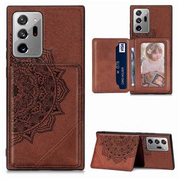Mandala Flower Cloth Multifunction Stand Card Leather Phone Case for Samsung Galaxy Note 20 Ultra - Brown