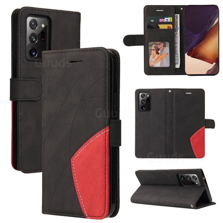 Luxury Two-color Stitching Leather Wallet Case Cover for Samsung Galaxy Note 20 Ultra - Black