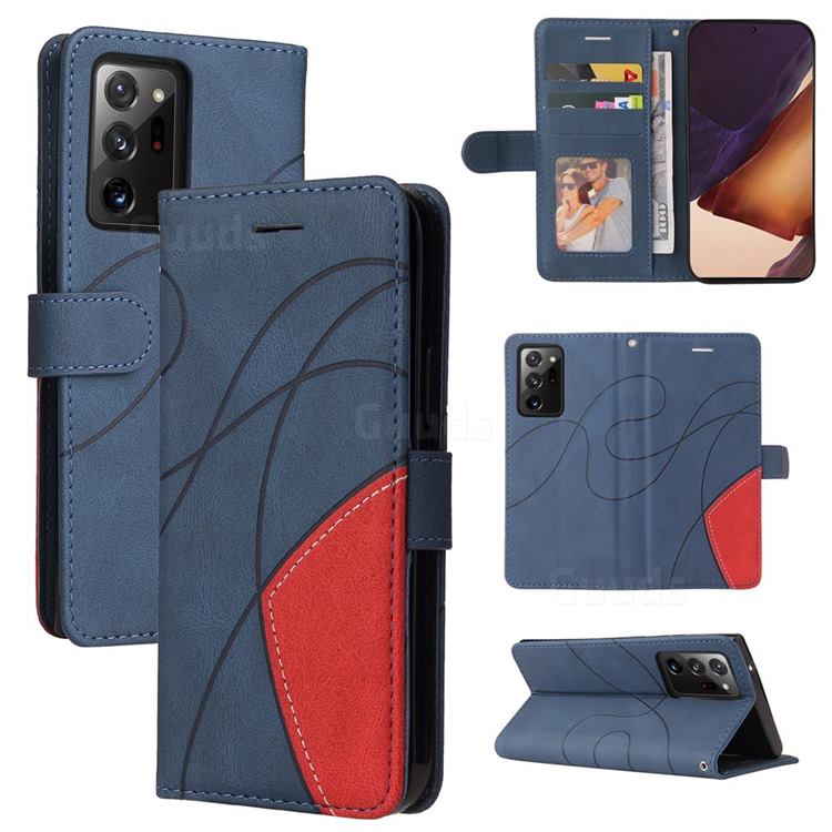 Luxury Two-color Stitching Leather Wallet Case Cover for Samsung Galaxy Note 20 Ultra - Blue