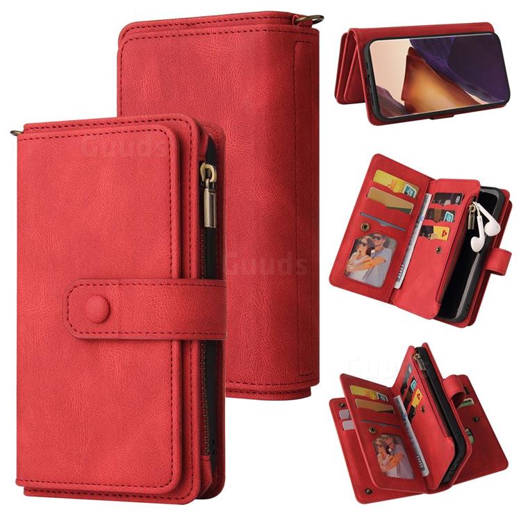 Luxury Multi-functional Zipper Wallet Leather Phone Case Cover for Samsung Galaxy Note 20 Ultra - Red
