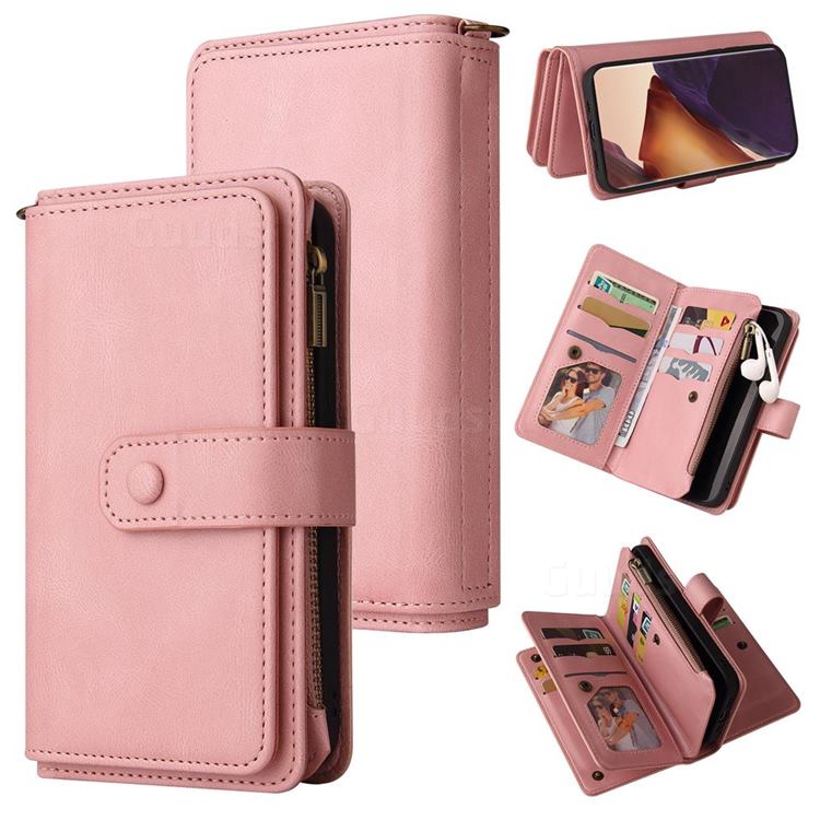 Luxury Multi-functional Zipper Wallet Leather Phone Case Cover for Samsung Galaxy Note 20 Ultra - Pink