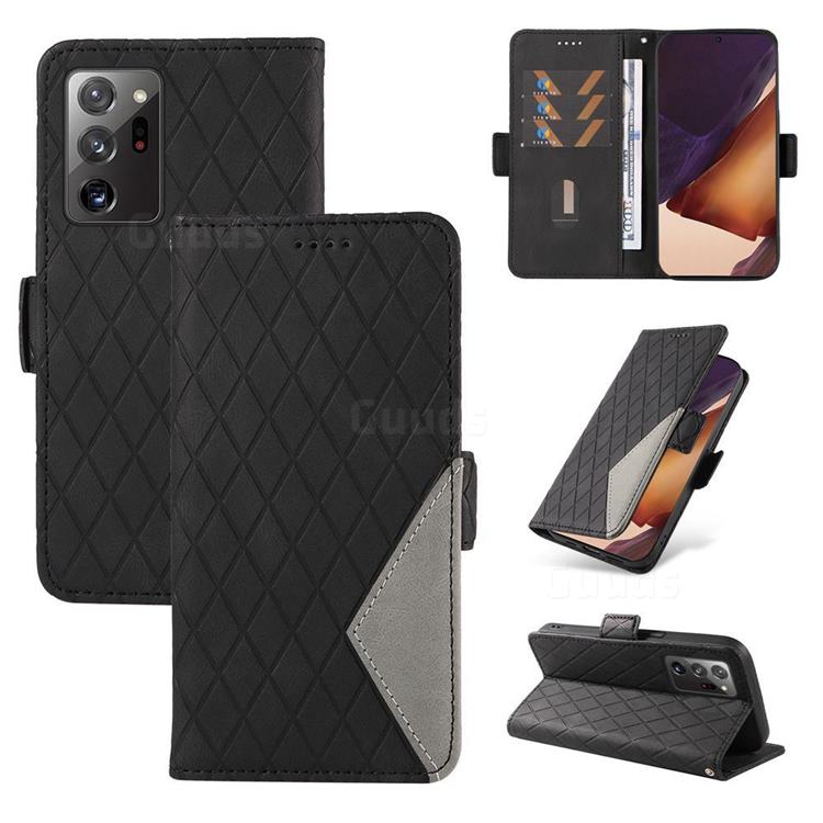 Grid Pattern Splicing Protective Wallet Case Cover for Samsung Galaxy Note 20 Ultra - Black