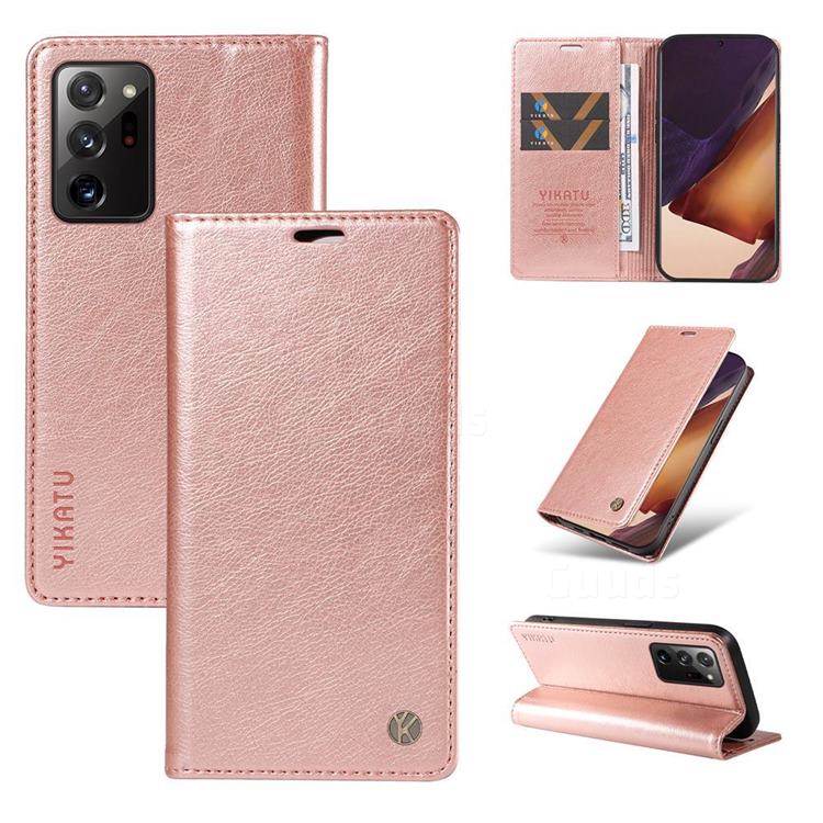 YIKATU Litchi Card Magnetic Automatic Suction Leather Flip Cover for Samsung Galaxy Note 20 Ultra - Rose Gold