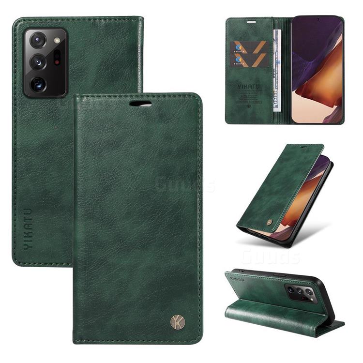 YIKATU Litchi Card Magnetic Automatic Suction Leather Flip Cover for Samsung Galaxy Note 20 Ultra - Green