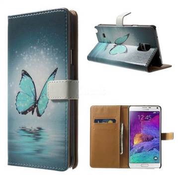 Sea Blue Butterfly Leather Wallet Case for Samsung Galaxy Note 3 N9000 N9005