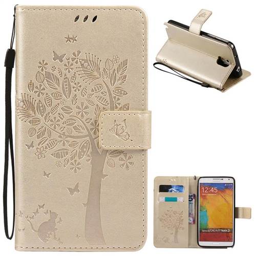Embossing Butterfly Tree Leather Wallet Case for Samsung Galaxy Note 3 - Champagne