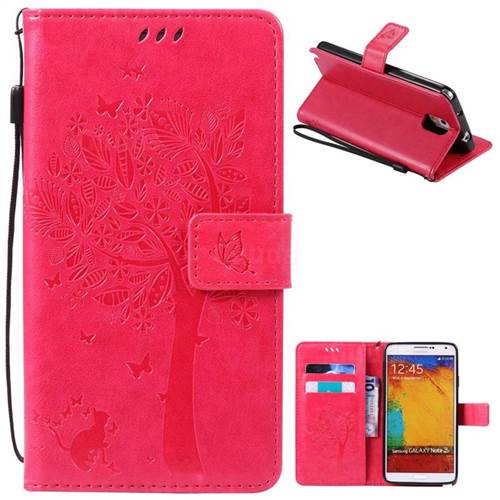 Embossing Butterfly Tree Leather Wallet Case for Samsung Galaxy Note 3 - Rose